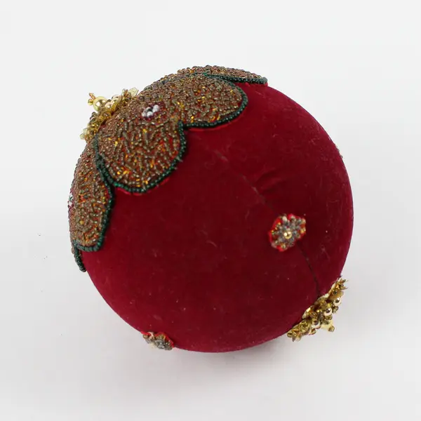 Large Embellished Velvet Christmas Ball Ornament 4.6" Tall Burgundy