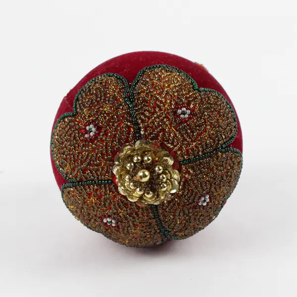 Large Embellished Velvet Christmas Ball Ornament 4.6" Tall Burgundy