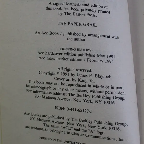 The Paper Grail by James P Blaylock 1992 Paperback Good