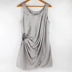 H&M Women's 8 Gray Silver Satin Sleeveless Bubble Dress with Beading Detailing 
