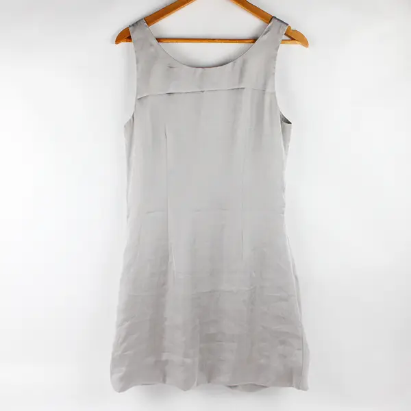 H&M Women's 8 Gray Silver Satin Sleeveless Bubble Dress with Beading Detailing 