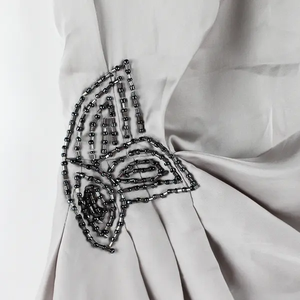 H&M Women's 8 Gray Silver Satin Sleeveless Bubble Dress with Beading Detailing 