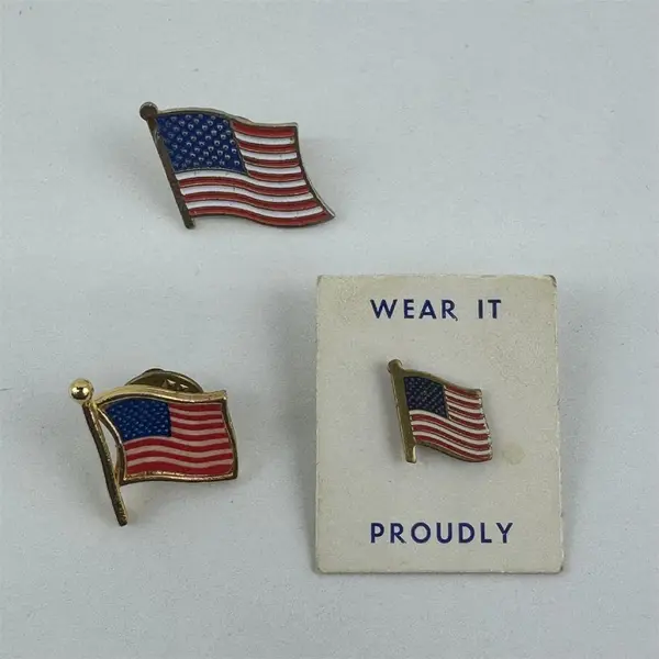  Lot 3 American USA Flag Pin Back Hat Or Lapel Pins