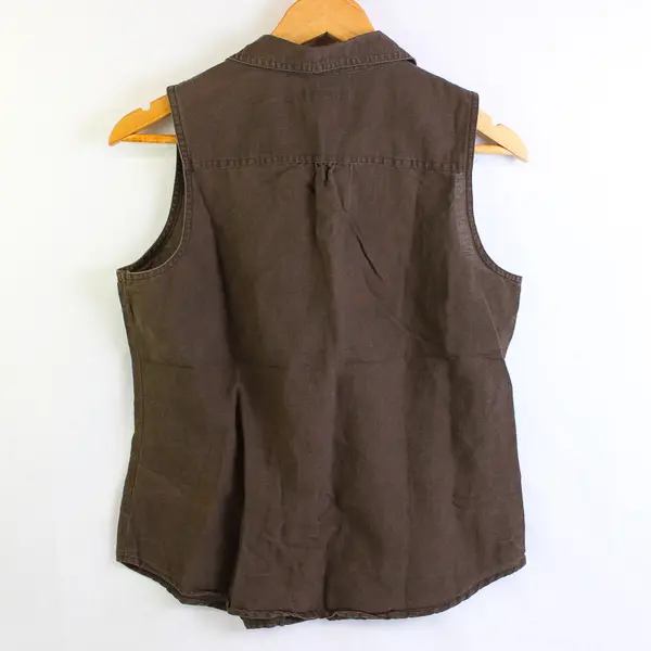 Liz Claiborne Women's M Brown Linen/Cotton Blend Collared Button Up Vest