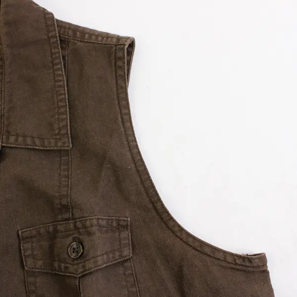 Liz Claiborne Women's M Brown Linen/Cotton Blend Collared Button Up Vest