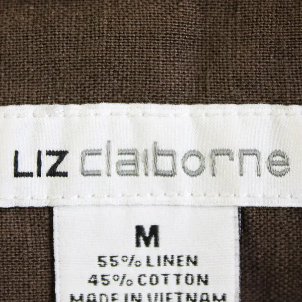 Liz Claiborne Women's M Brown Linen/Cotton Blend Collared Button Up Vest