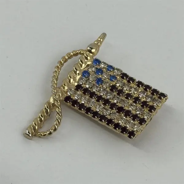 American Flag Brooch Pin With Zirconia And Simulated Rubies And Sapphires