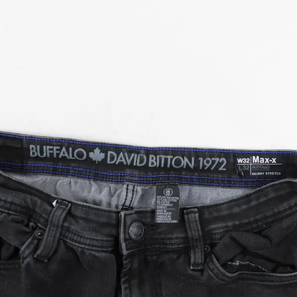 Buffalo David Bitton Max-X Men's W32x32 Skinny Stretch Zip Fly Dark Wash Black