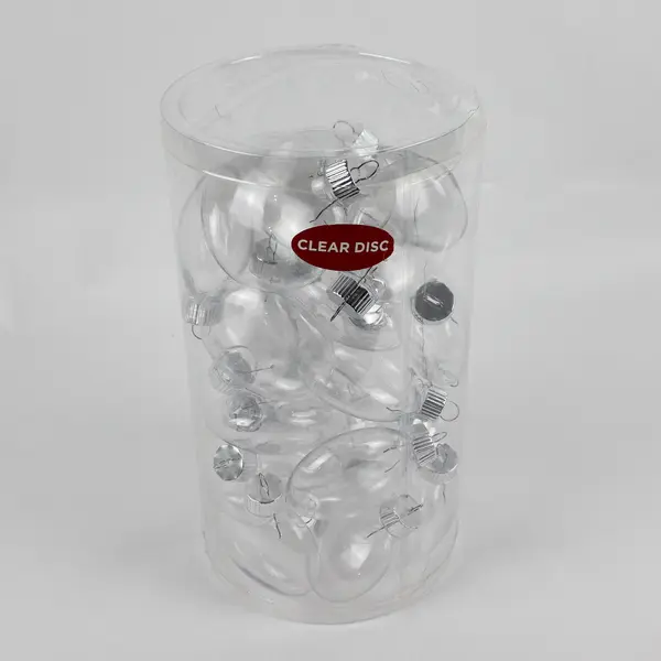 Lot of 25 Plastic Christmas Hanging Ornaments Clear Discs, New 