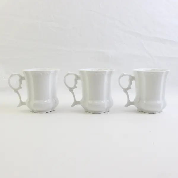Set of 3 Delicate White Porcelain Ceramic Mugs