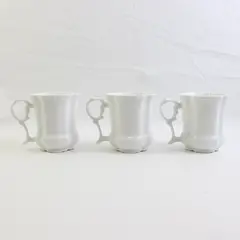 Set of 3 Delicate White Porcelain Ceramic Mugs
