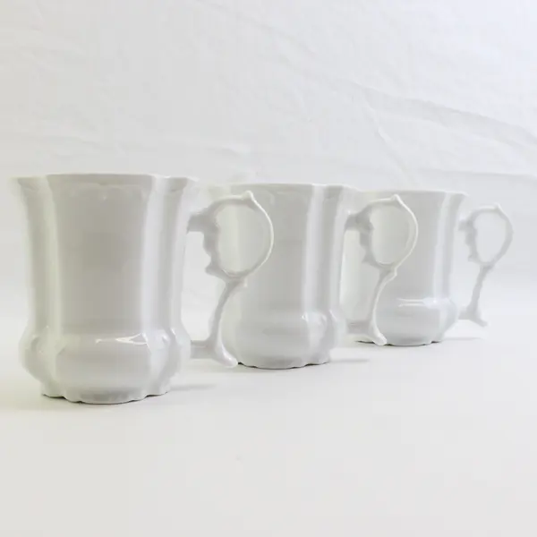 Set of 3 Delicate White Porcelain Ceramic Mugs