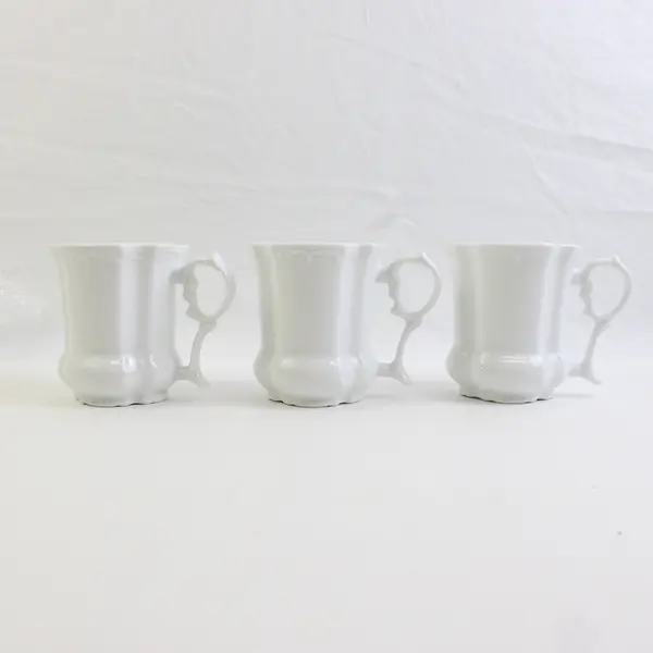 Set of 3 Delicate White Porcelain Ceramic Mugs