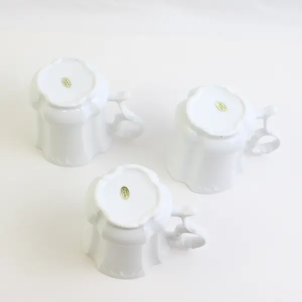 Set of 3 Delicate White Porcelain Ceramic Mugs