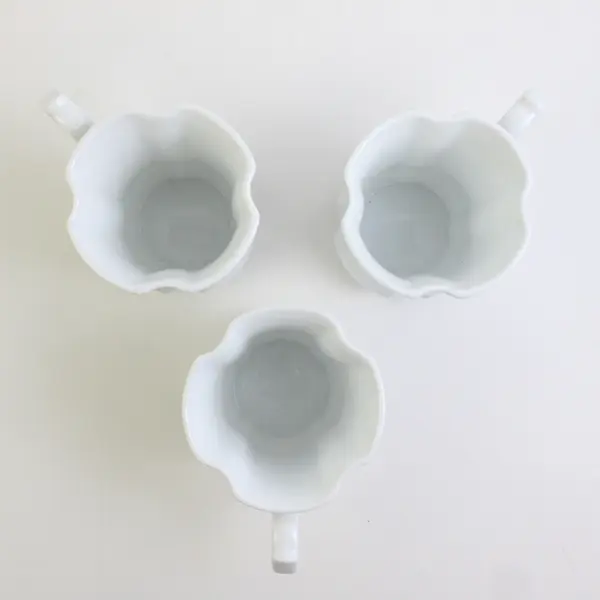 Set of 3 Delicate White Porcelain Ceramic Mugs
