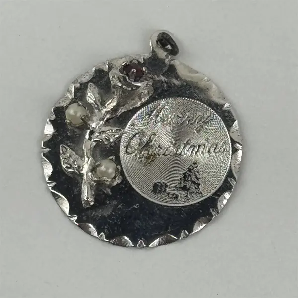 Vtg TC Sterling Silver Merry Christmas Pendant With Rose Engraved Florida 1965