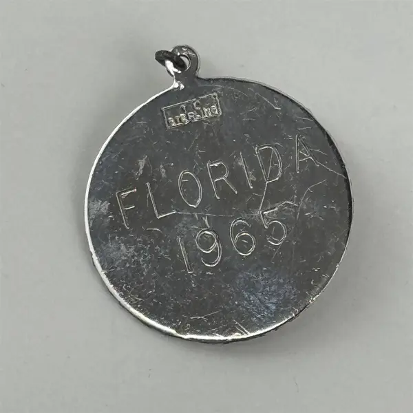 Vtg TC Sterling Silver Merry Christmas Pendant With Rose Engraved Florida 1965