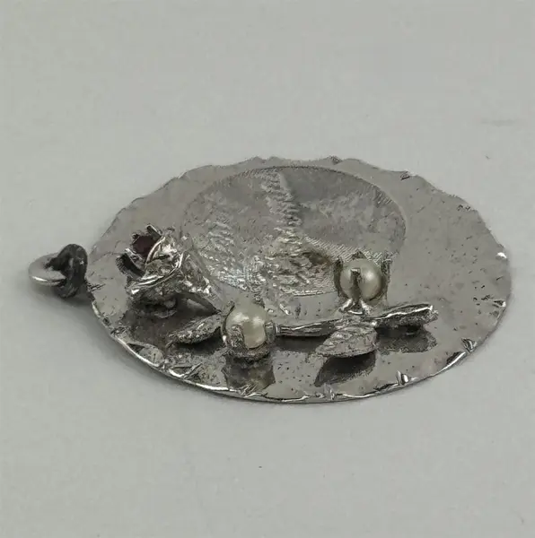 Vtg TC Sterling Silver Merry Christmas Pendant With Rose Engraved Florida 1965