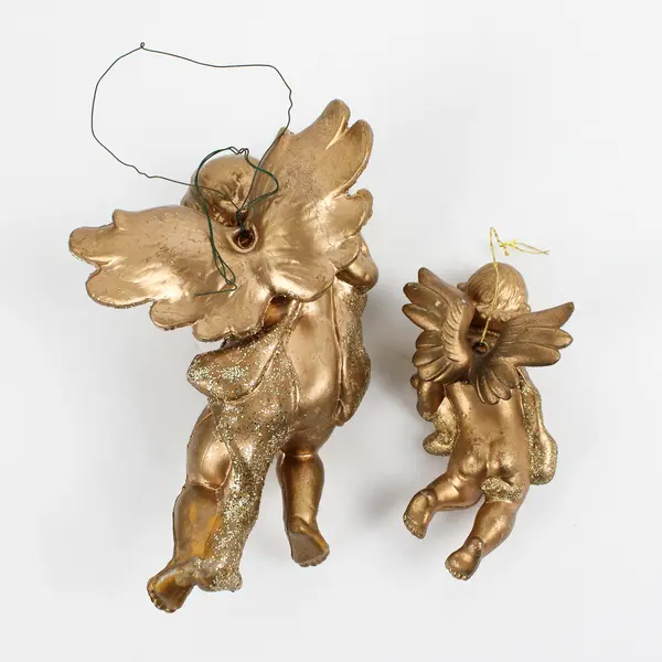 Lot of 2 Vintage Gold/Glitter Cherub Hanging Ornaments 