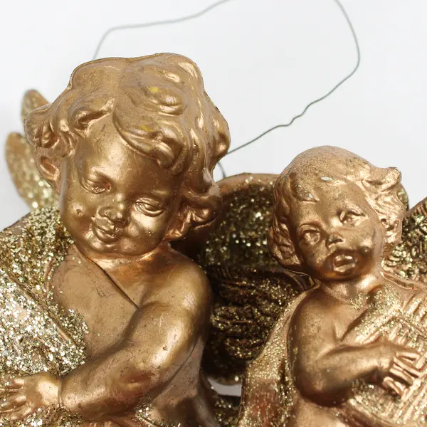 Lot of 2 Vintage Gold/Glitter Cherub Hanging Ornaments 