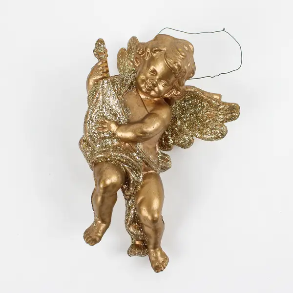 Lot of 2 Vintage Gold/Glitter Cherub Hanging Ornaments 