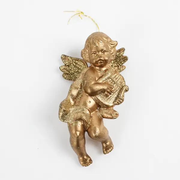 Lot of 2 Vintage Gold/Glitter Cherub Hanging Ornaments 