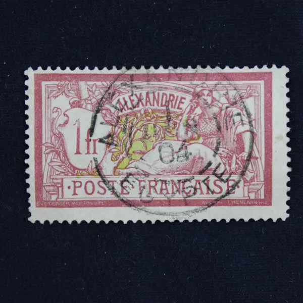 France Alexandria Egypt 1 Franc Stamp Used Canceled