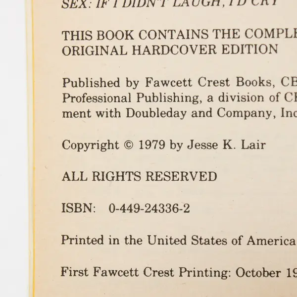 Sex: If I Didn't Laugh I'd Cry by Jess Lair 1980 Vintage Paperback Good