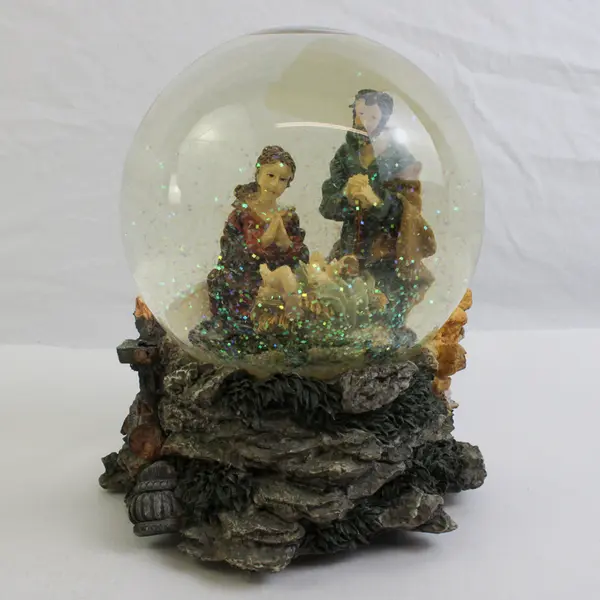 Christmas Nativity Scene Wind-Up Musical Snow Globe 6.5"