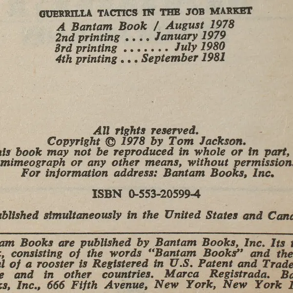 Vintage Guerrilla Tactics in the Job Market Tom Jackson 1981 Paperback Good