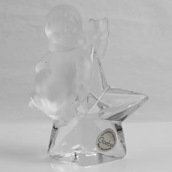 Vintage Goebel Frosted Angel Sitting on Star 24% Leaded Crystal, 1981