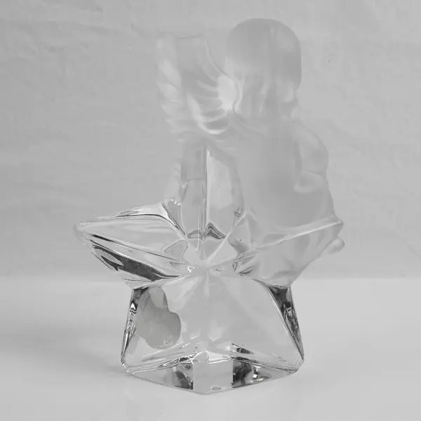 Vintage Goebel Frosted Angel Sitting on Star 24% Leaded Crystal, 1981