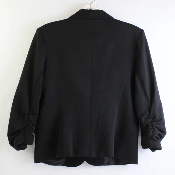 Gibson Women's L Black Lined Ruched Sleeve Button Up Blazer Jacket