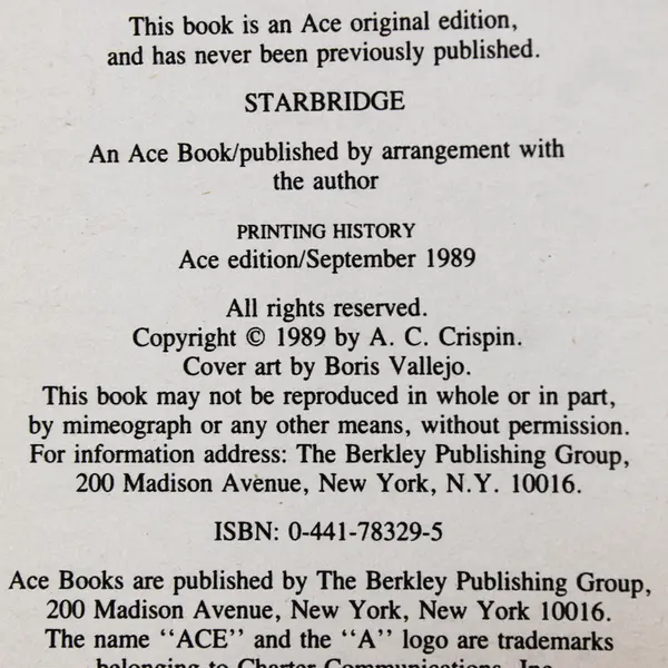 Starbridge by A C Crispin Book One 1989 Paperback Science Fiction Good