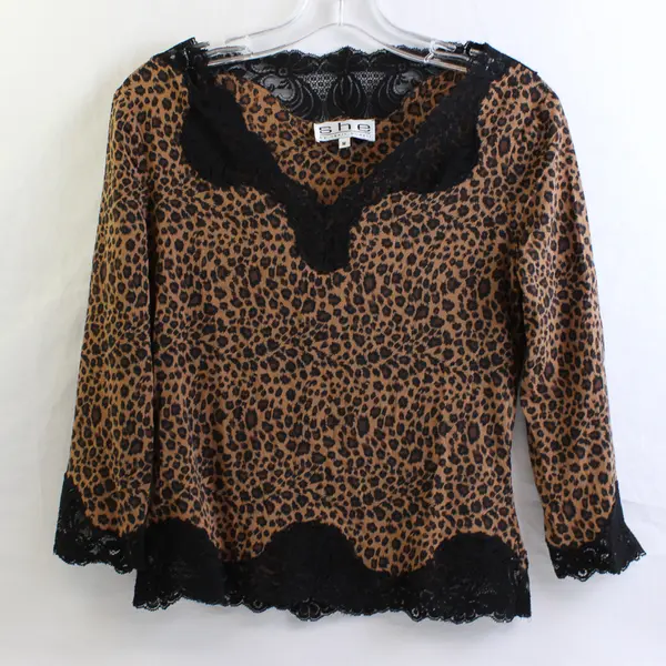 SHE by Sheri Bodell Women's M Cheetah Print and Black Lace Long Sleeve Shirt