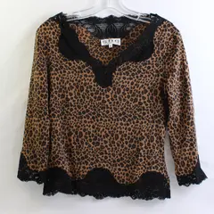 SHE by Sheri Bodell Women's M Cheetah Print and Black Lace Long Sleeve Shirt