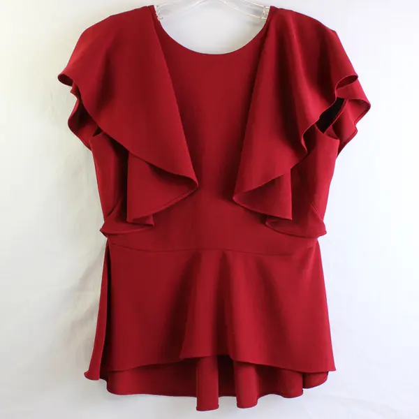 Zara Women's M Red Tiered Ruffle Peplum Short Sleeve High Neck Blouse