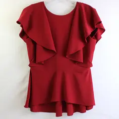 Zara Women's M Red Tiered Ruffle Peplum Short Sleeve High Neck Blouse