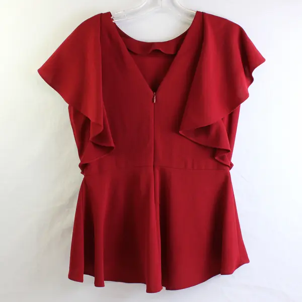 Zara Women's M Red Tiered Ruffle Peplum Short Sleeve High Neck Blouse