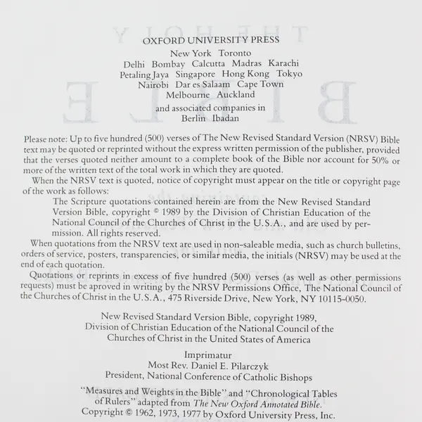 New Revised Standard Version Bible  Apocrypha Bruce M. Metzger NRSV Bible 1990