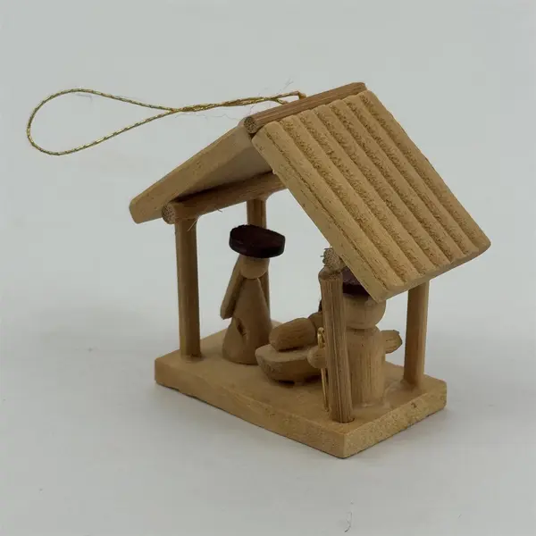 Miniature Wood Creche Nativity Ornament Hanging