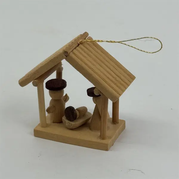 Miniature Wood Creche Nativity Ornament Hanging