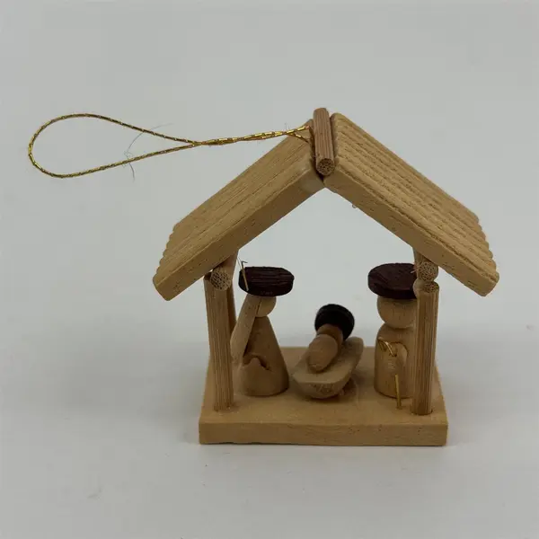 Miniature Wood Creche Nativity Ornament Hanging