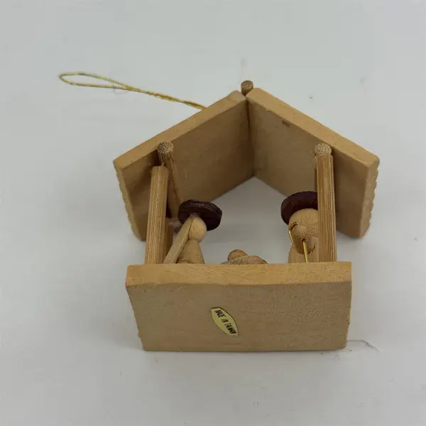 Miniature Wood Creche Nativity Ornament Hanging