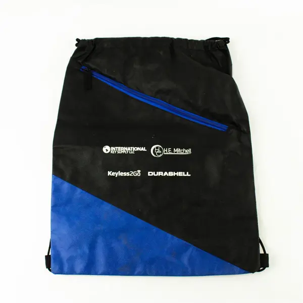 Leed's Black & Blue Drawstring Bag with Zippered Front Pocket Gym Travel