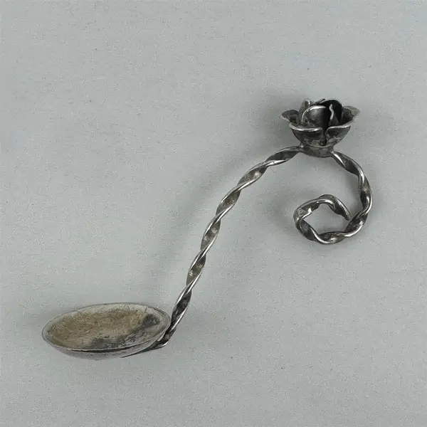 Norwegian Twist Handle Silver Plate Spoon With A Rose On The Handle