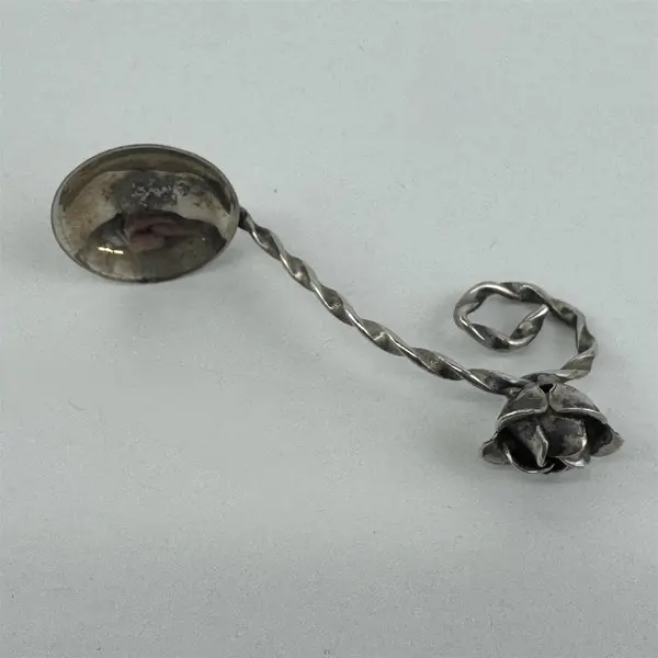 Norwegian Twist Handle Silver Plate Spoon With A Rose On The Handle