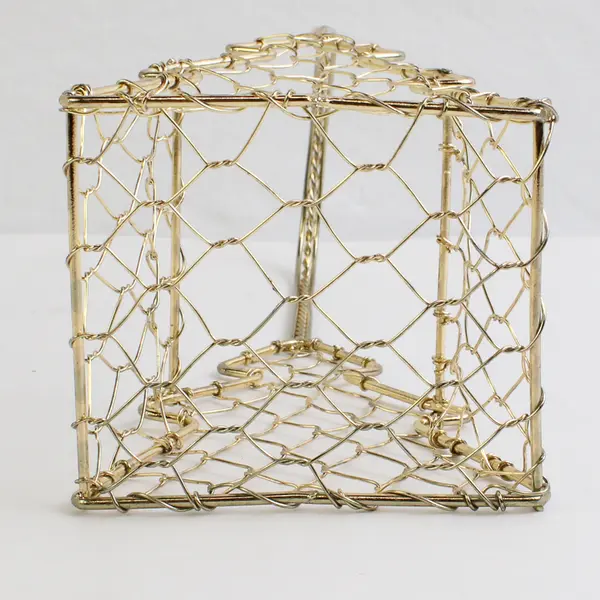 Small Gold Metal Tree-Shaped Wire Basket with Hanging Acorn Ornament Inside