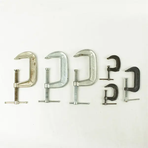 Lot of 6 C-Clamps 3 Large 3 Small Metal Clamps Carpentry