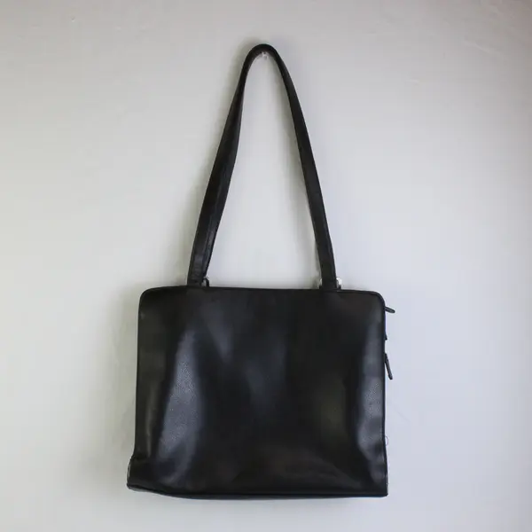 Liz Claiborne Solid Black Faux Leather Shoulder Bag Purse FLAWED